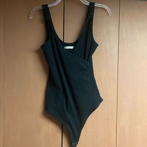 V neck Abercrombie black thong bodysuit